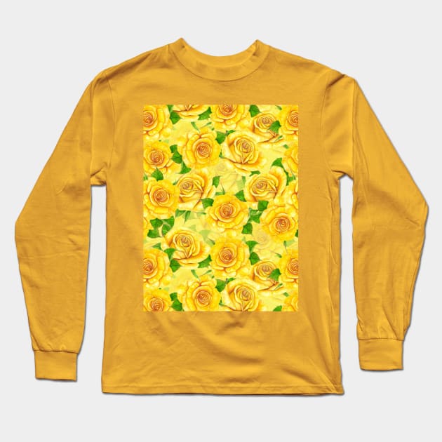 Yellow watercolor roses pattern Long Sleeve T-Shirt by katerinamk